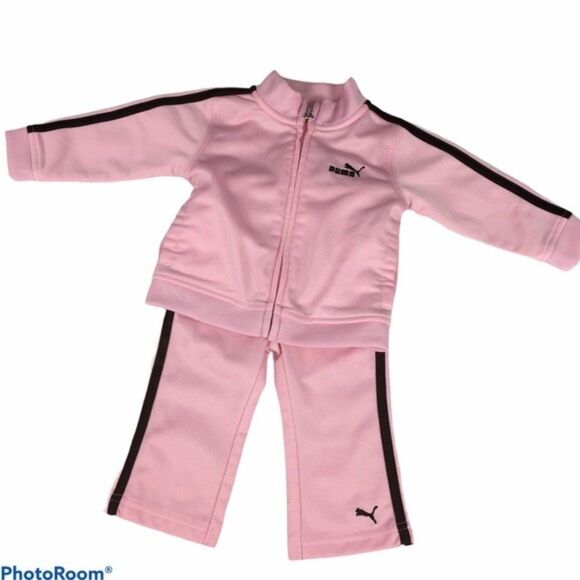 Puma Track Suit Pink Brown 6/9 Months Jacket Pants Sweatsuit Zip Up Baby Girl - Picture 1 of 8